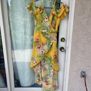 SHEIN yellow beach wrap around cover up size XL